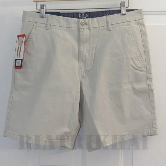 Tan NWT Mens Flat-Front Chino Shorts Chaps - Picture 2 of 9
